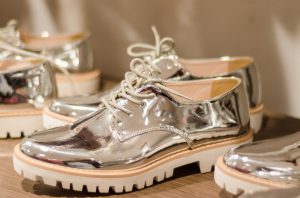 New silver shoes with reflection